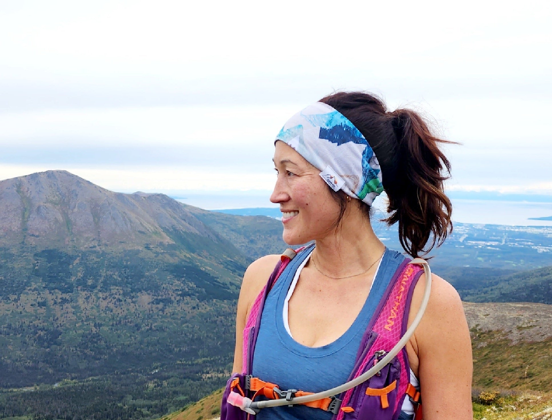 "Blue and Green Mountains" Merino Wool Lined Headband