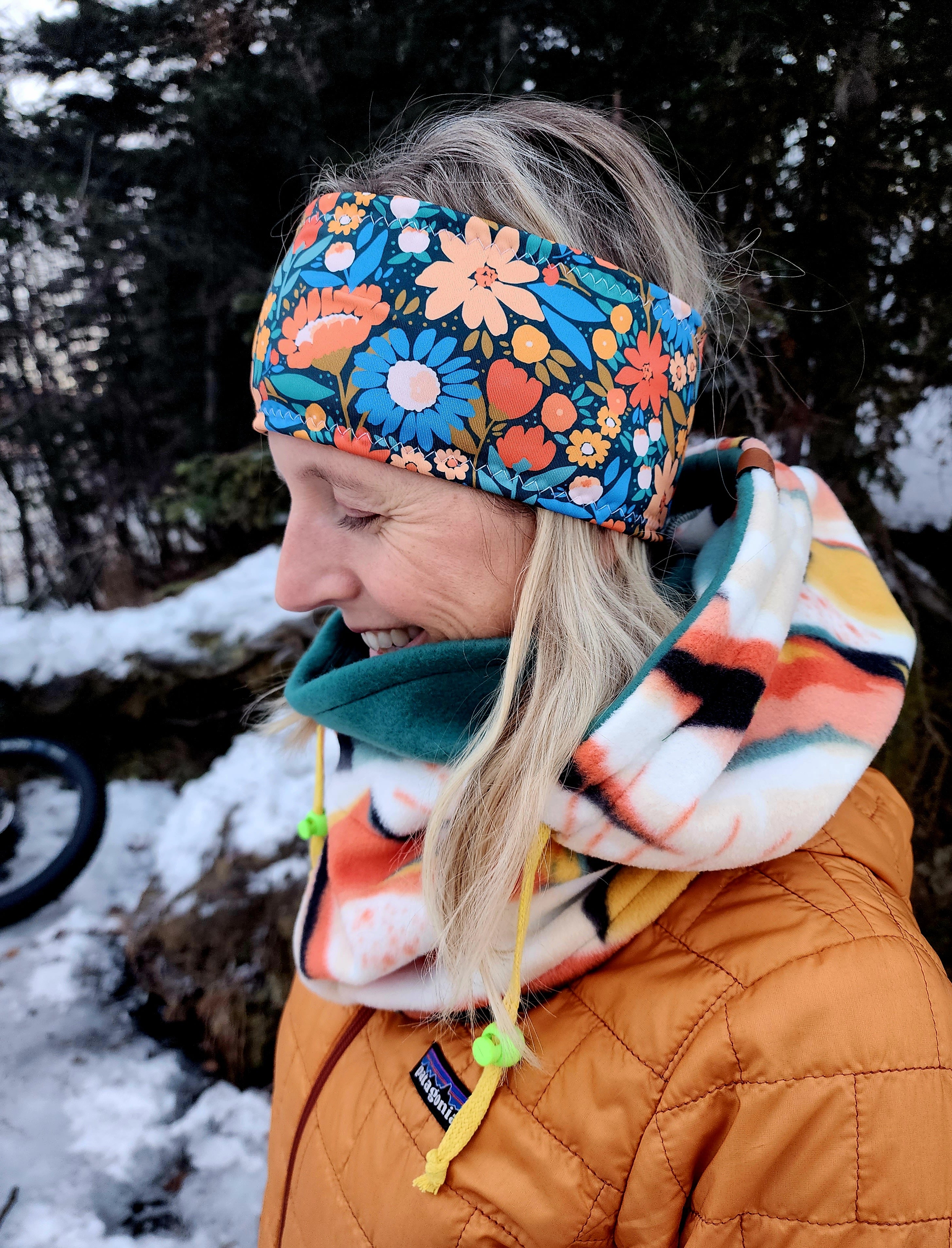 Orange Floral Fleece Headband | Fleece Neck Warmer