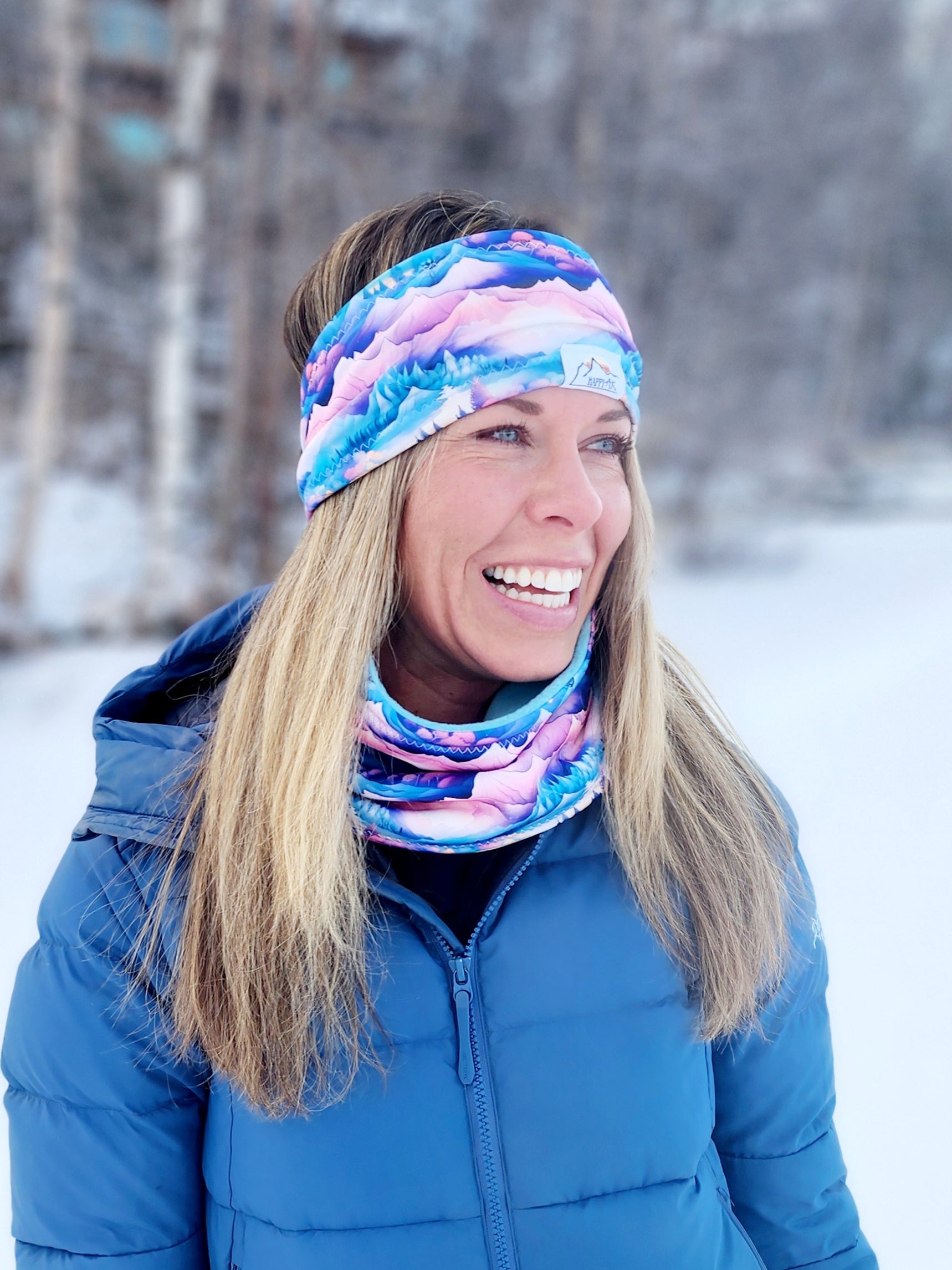 Pink Watercolor Hills Fleece Headband | Fleece Neck Warmer