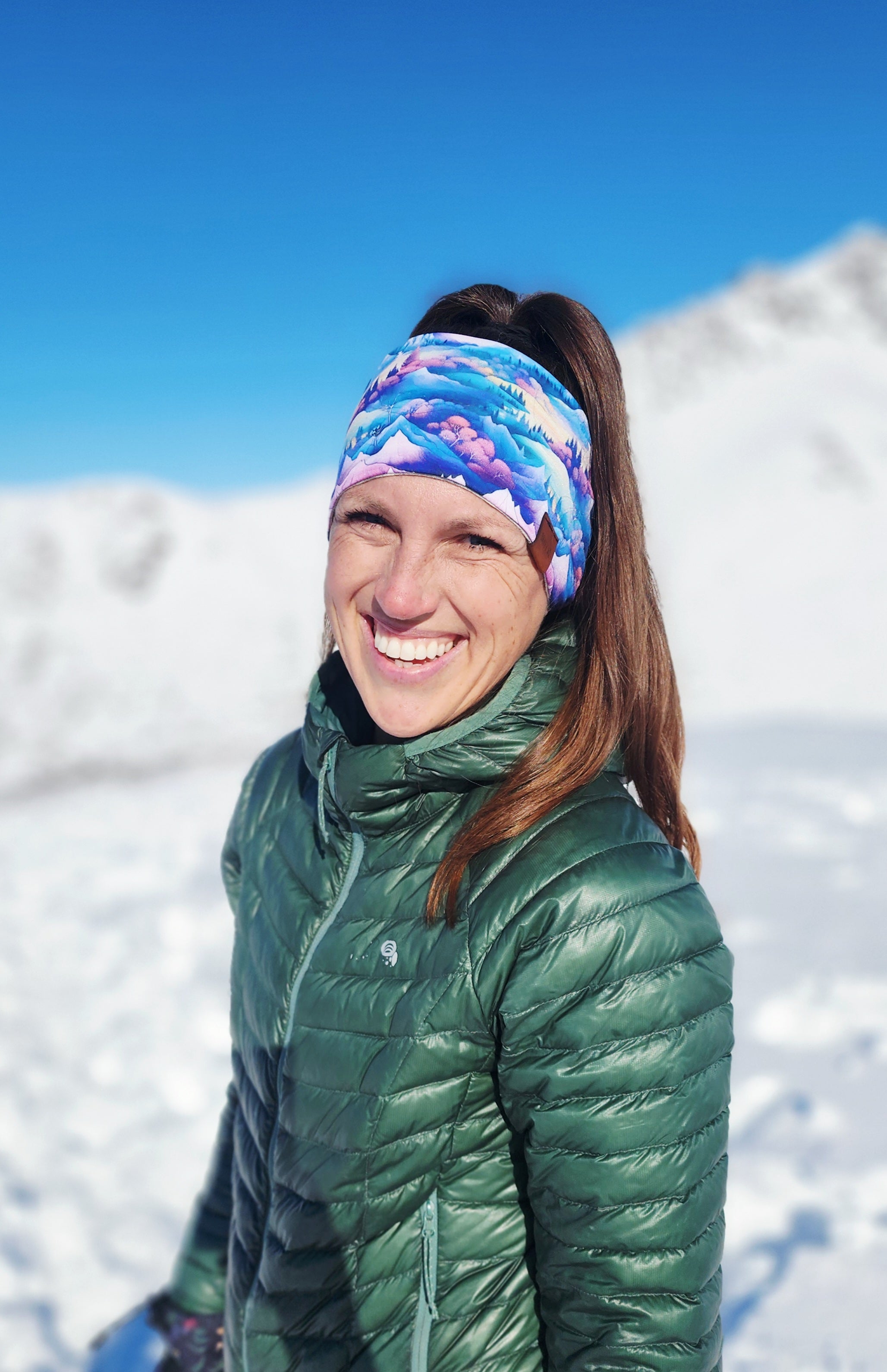 "Pink Watercolor Peaks" Merino Wool Lined Headband
