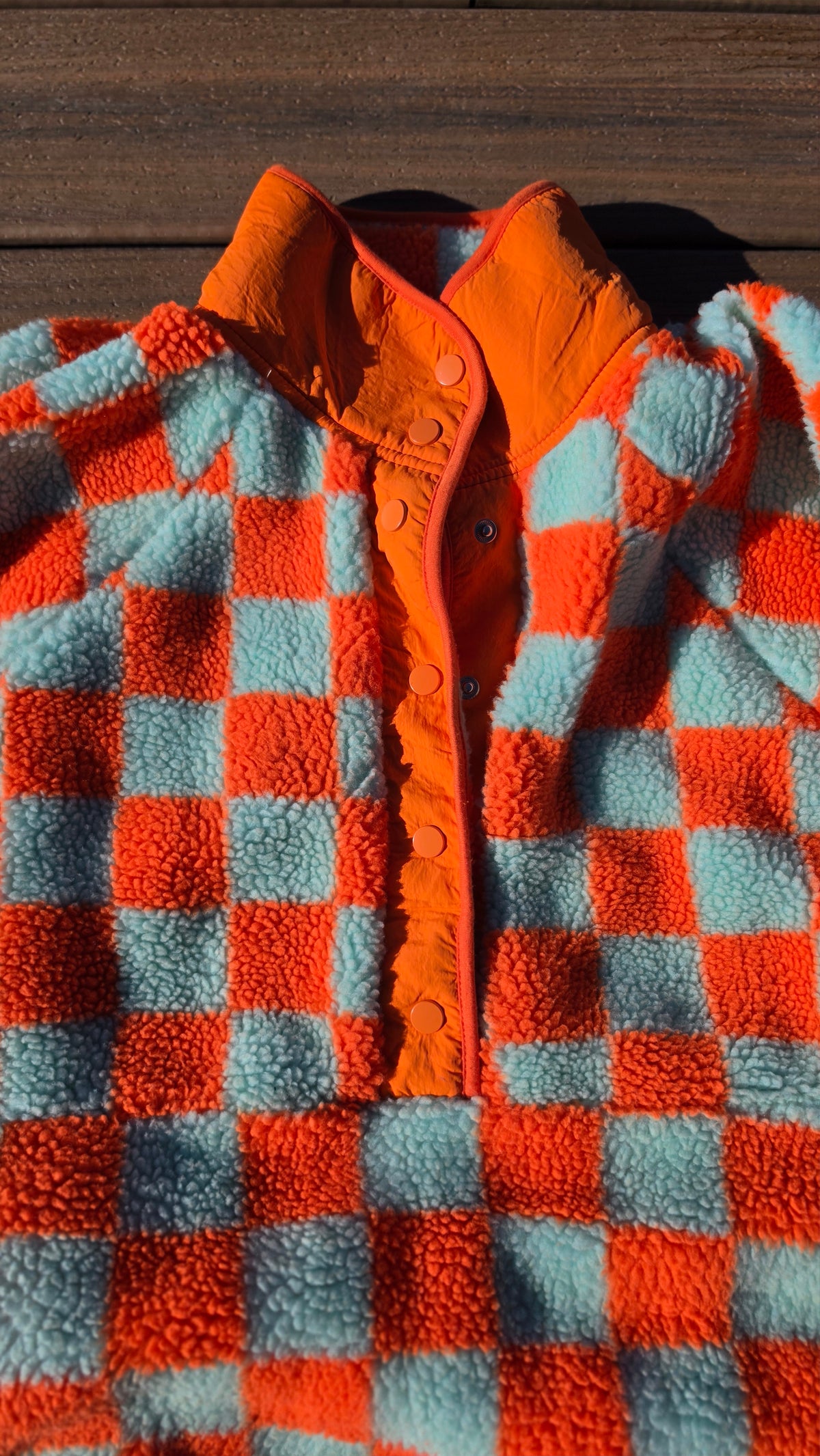 Orange Checkered Fleece Pullover