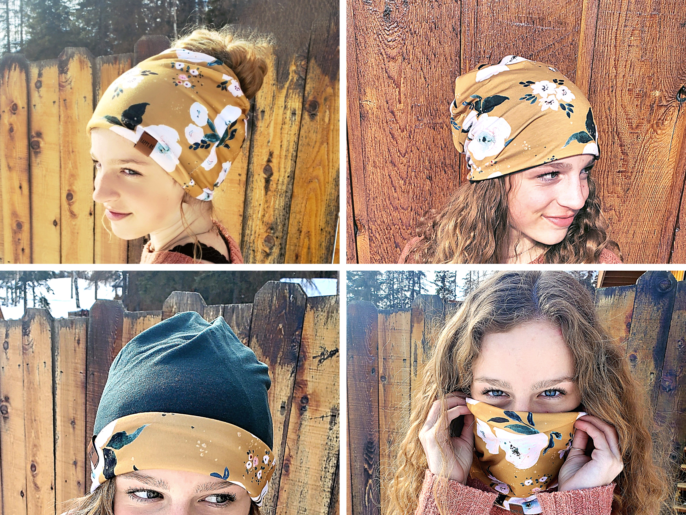 "Whimsical Flowers" 4-Way Wool Lined Beanies