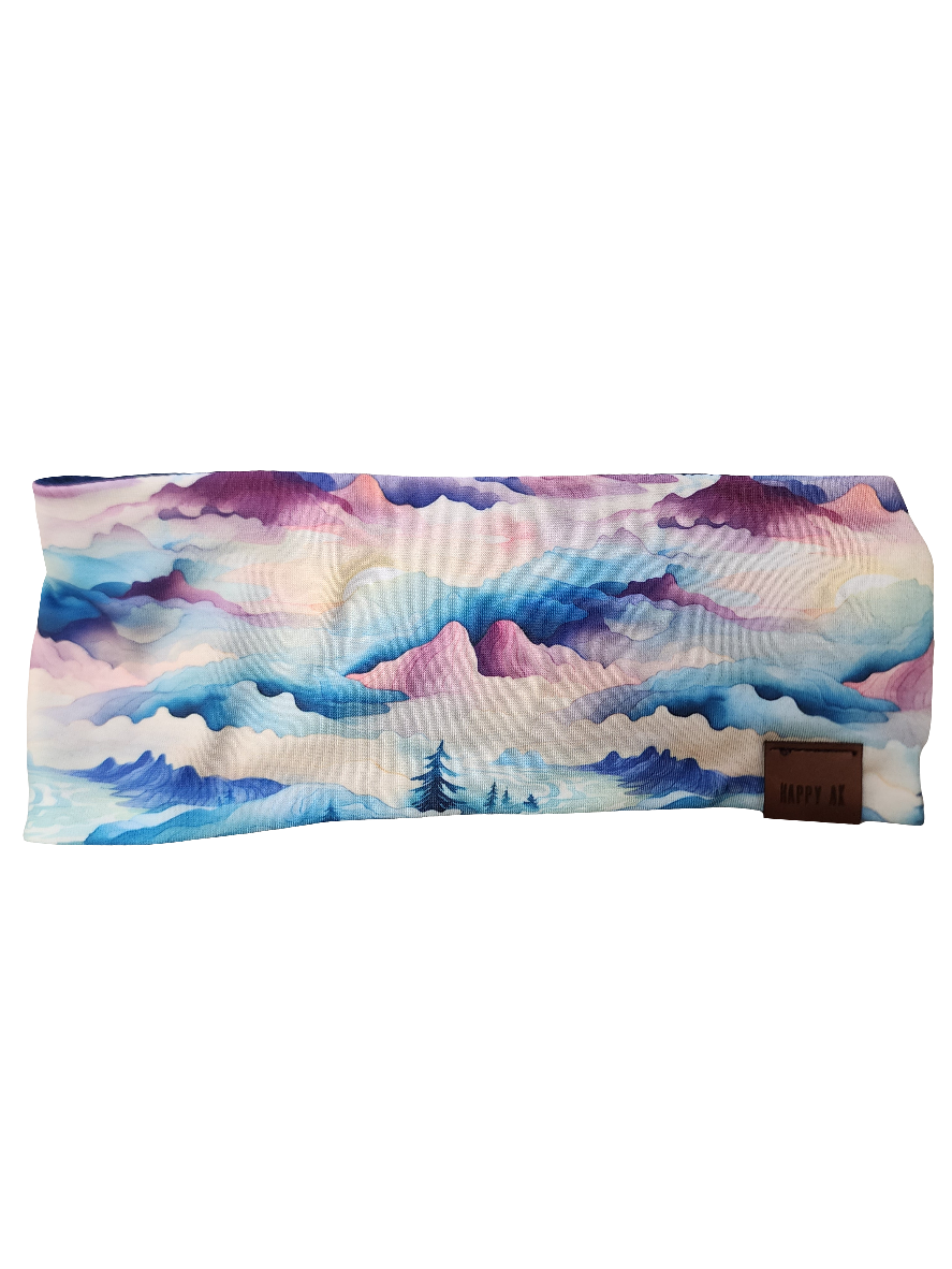 "Pastel Watercolor Mountains" Merino Wool Lined Headband