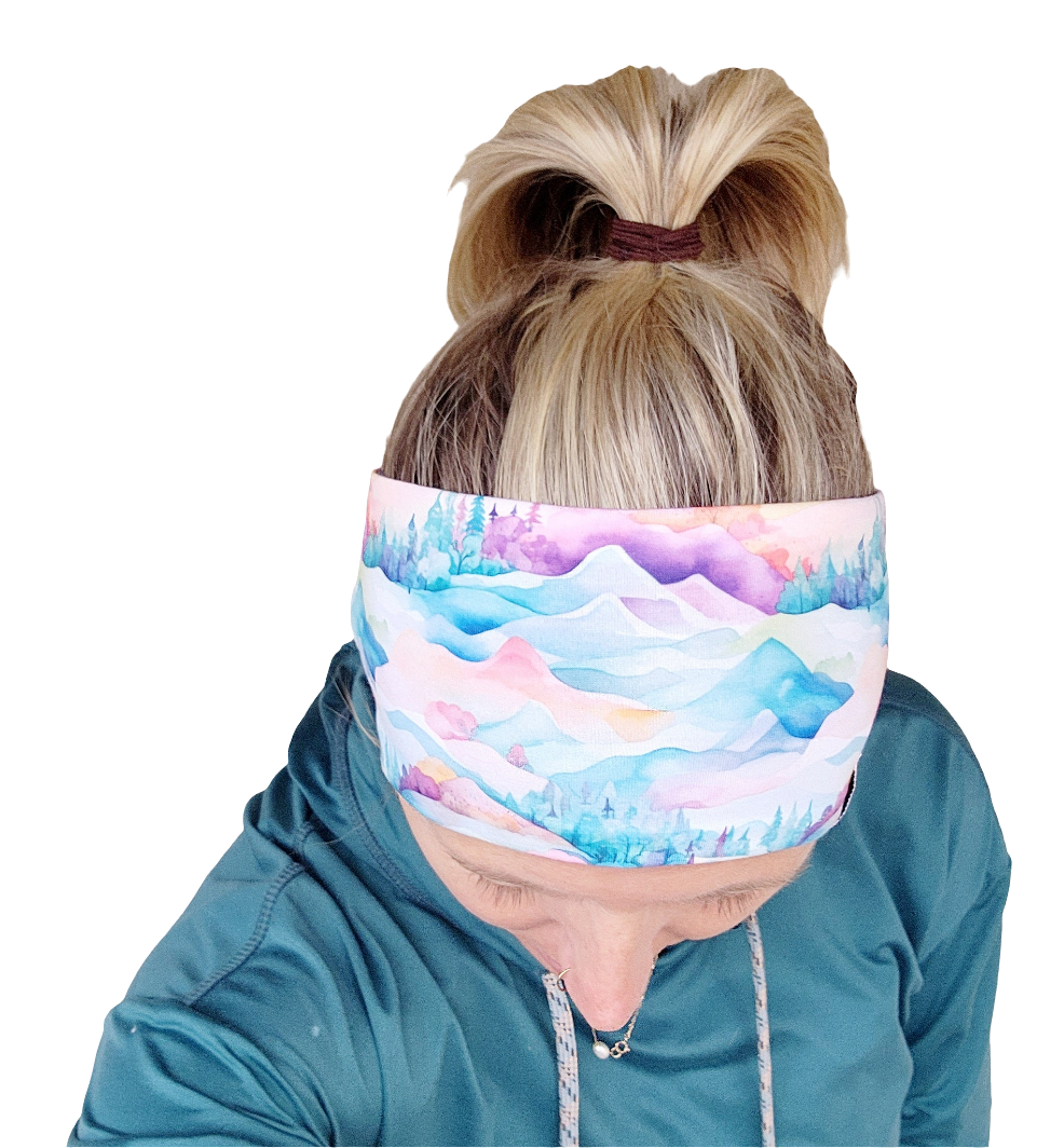 "Pastel Watercolor Mountains" Merino Wool Lined Headband