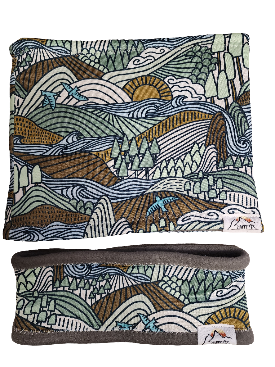 "Green Hill Scene" Fleece Headband | Fleece Neck Warmer