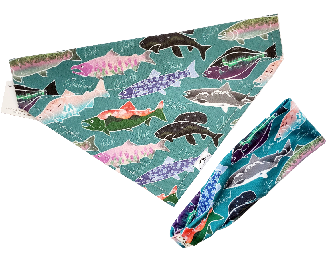 Teal Alaska Fish Pet Bandana