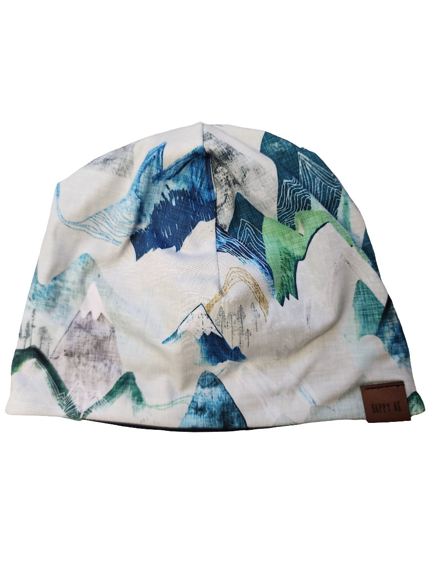 "Blue Watercolor Mountains" Merino Wool Beanie