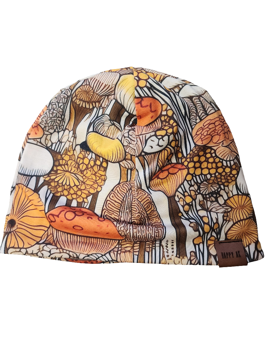"Retro Mushrooms" Merino Wool Beanie