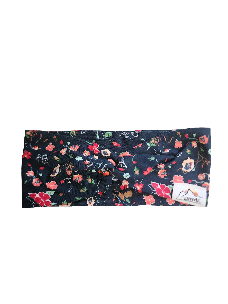 "Floral on Black" Twist Headband