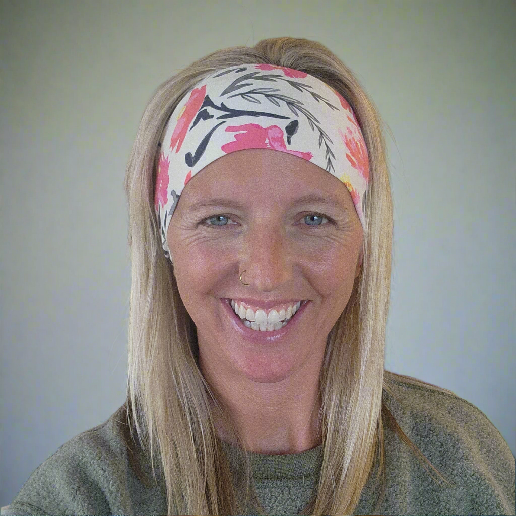 "Pink Floral on Cream" Headband