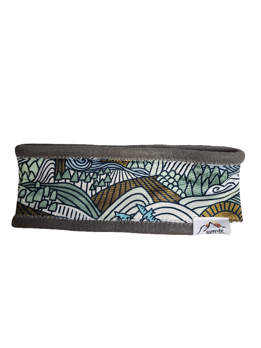 "Green Hill Scene" Fleece Headband | Fleece Neck Warmer