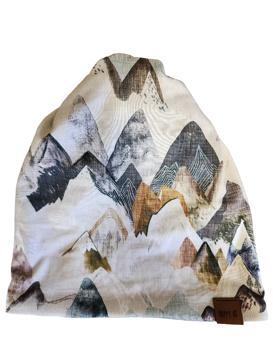 "Brown Watercolor Mtns" 4 Way Wool Lined Beanie