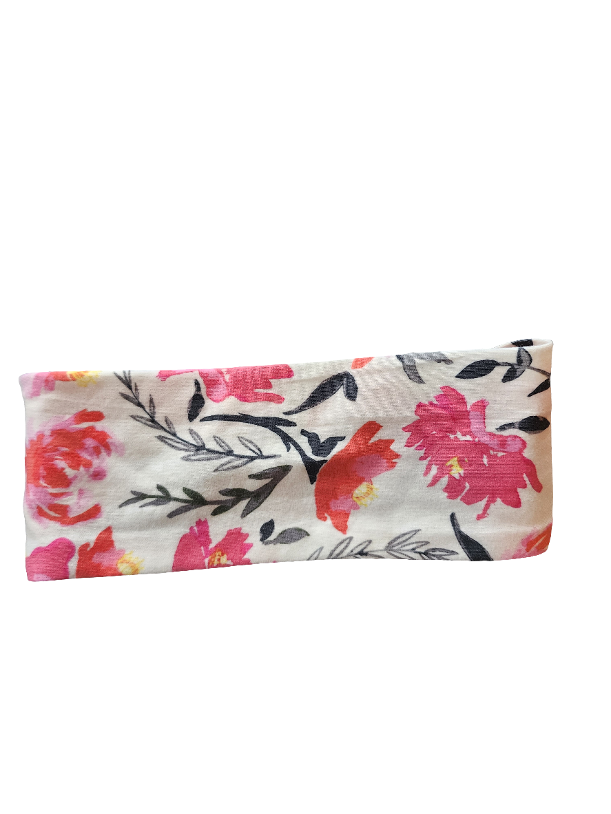 "Pink Floral on Cream" Headband