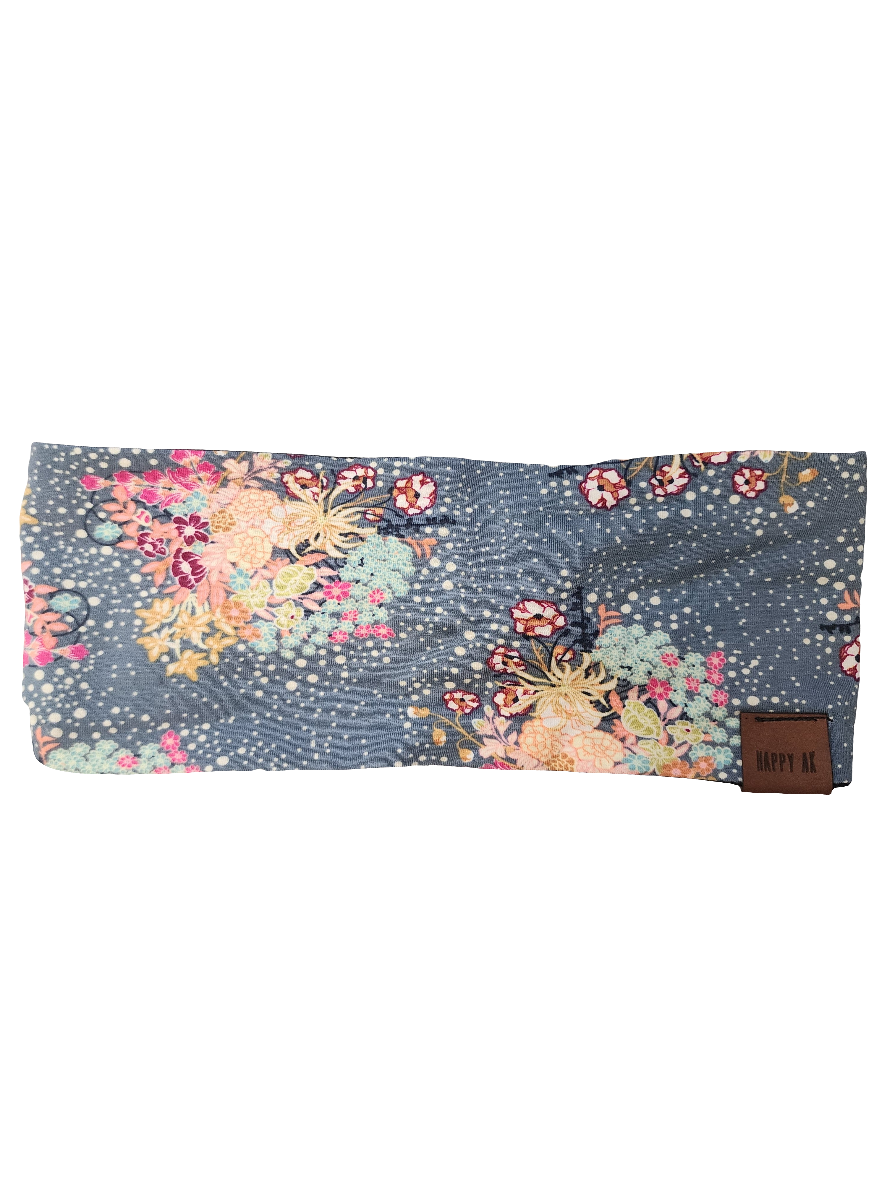 "Grey Floral" Merino Wool Lined Headband