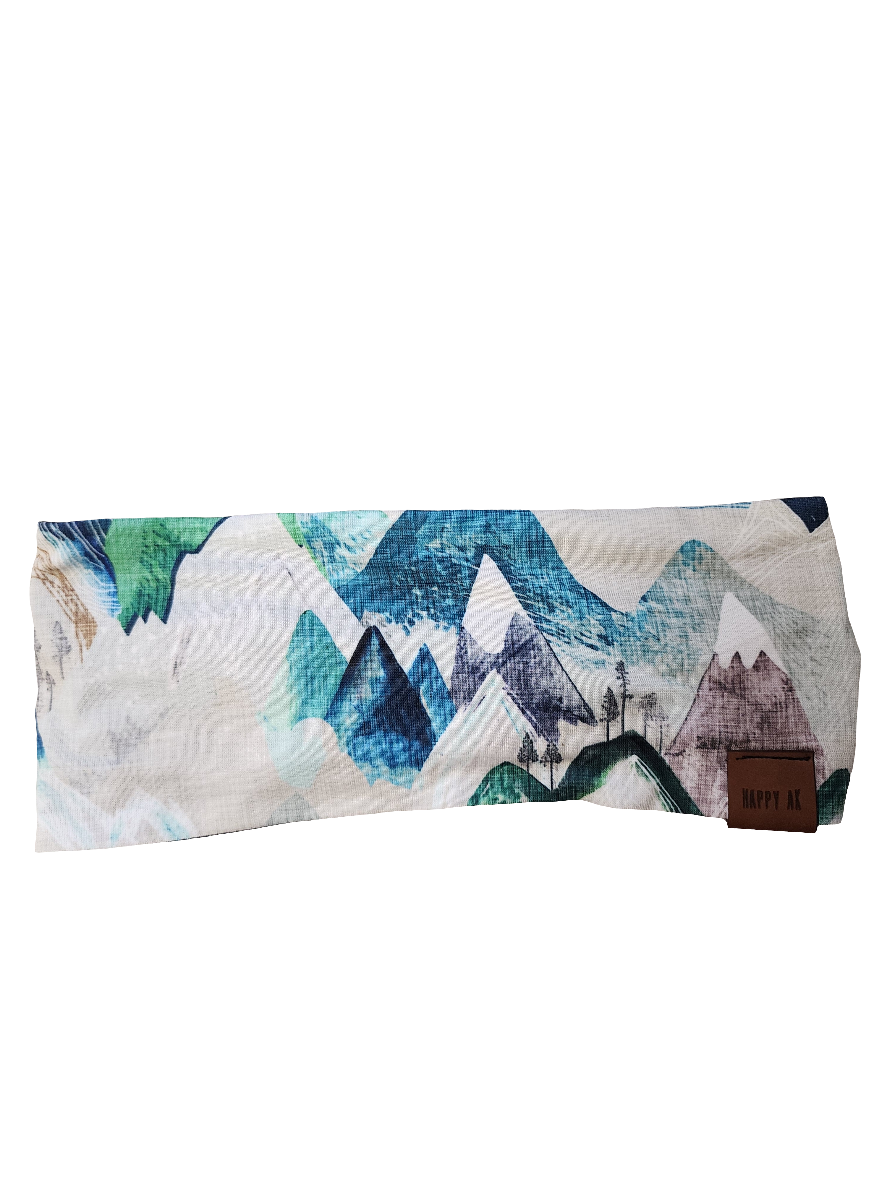 "Blue Watercolor Mountains" Merino Wool Lined Headband