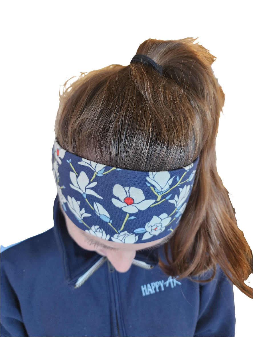 "White Floral on Navy" Headband