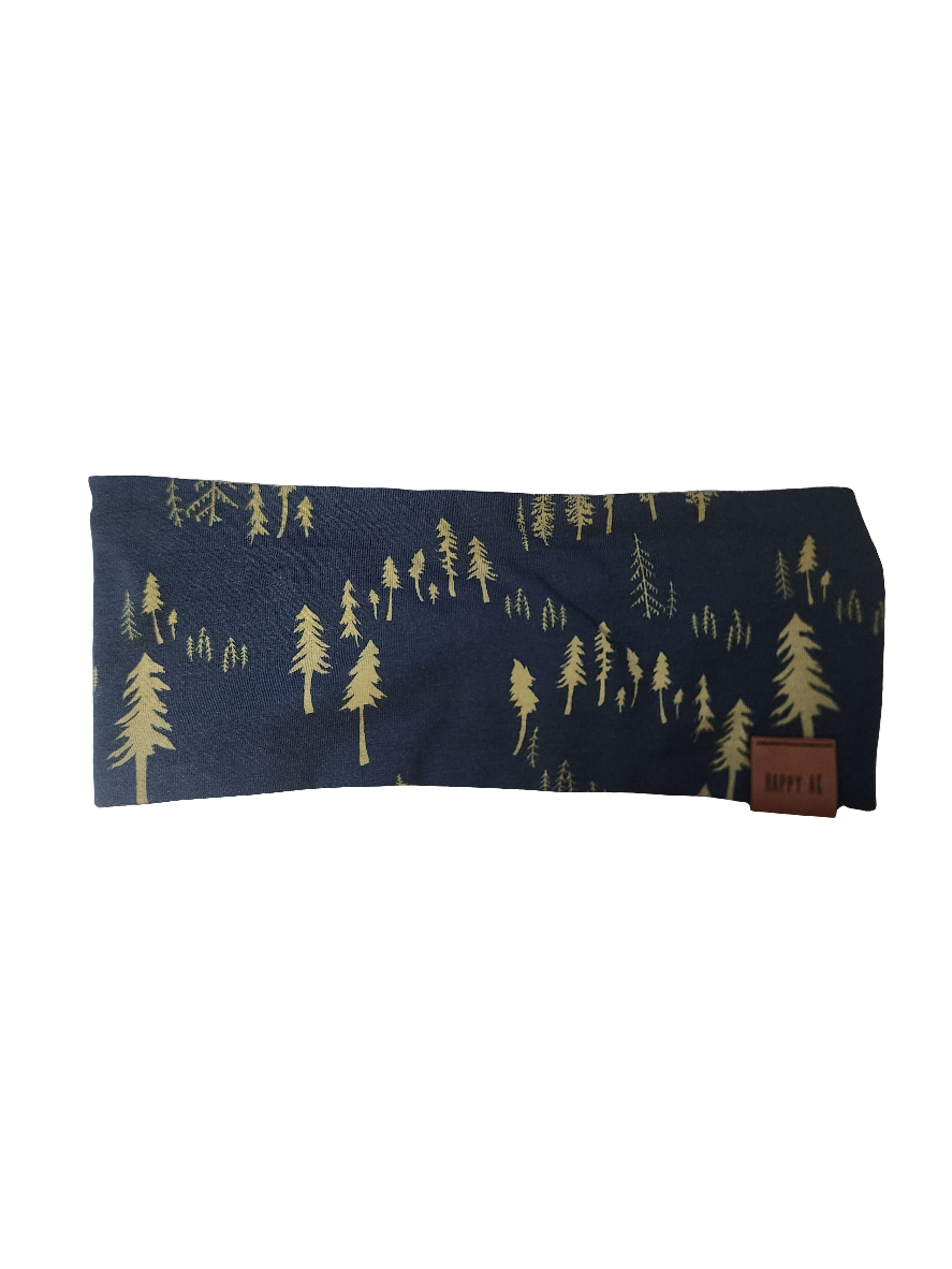 "Trees on Black" Merino Wool Lined Headband