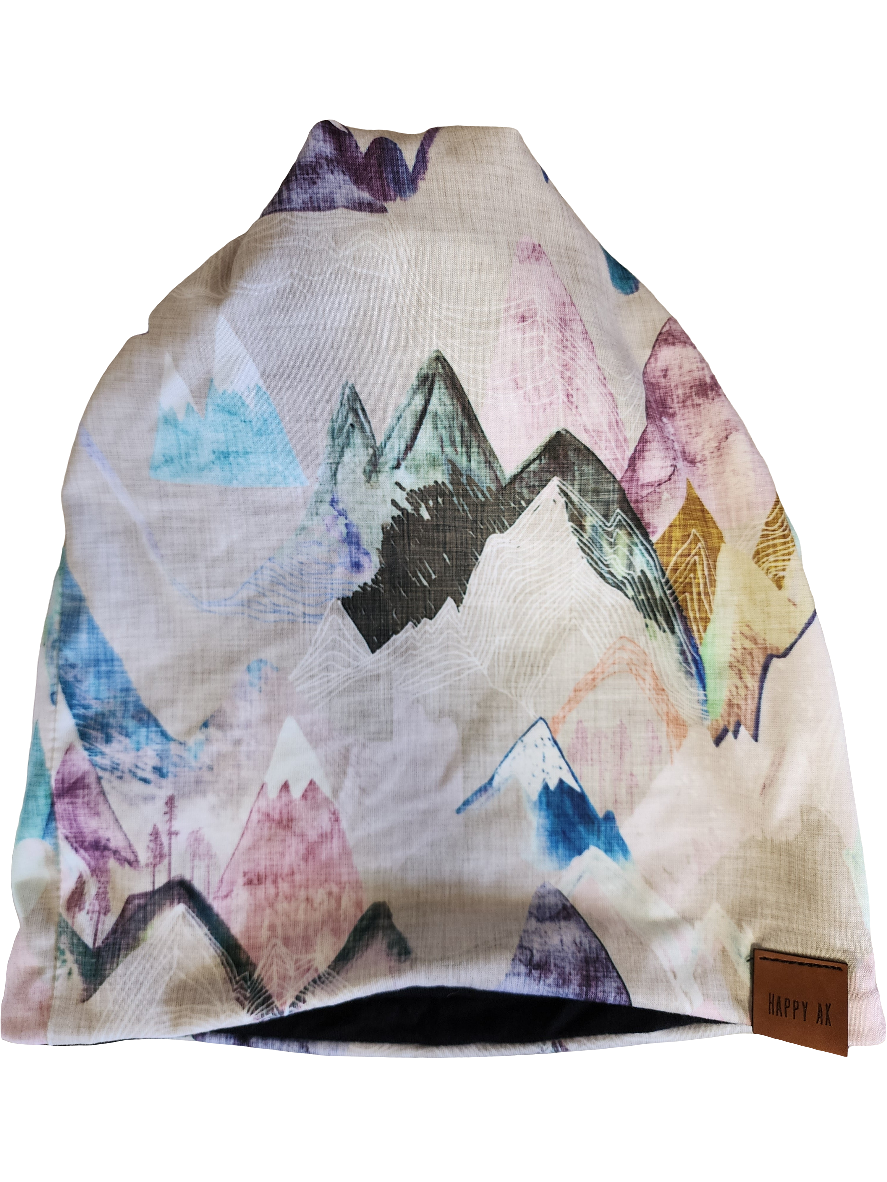 "Pastel Watercolor Mtns" 4 Way Wool Lined Beanie