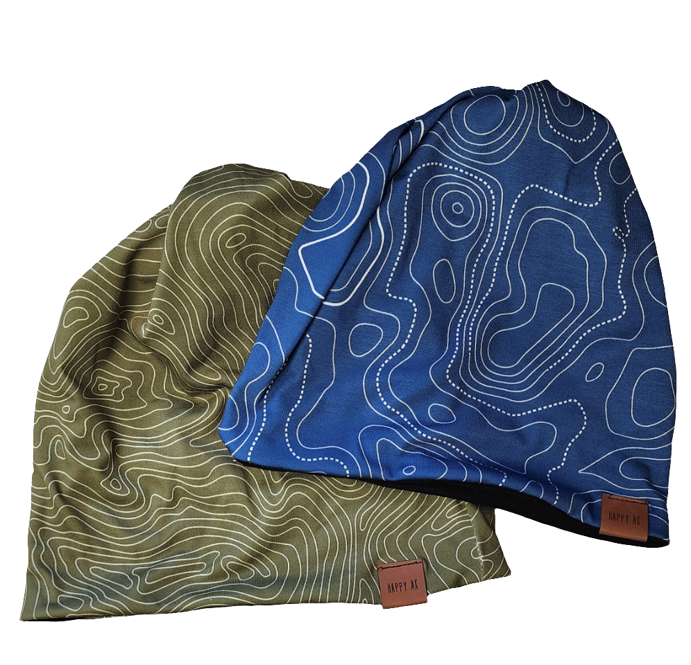 "Green Topo Map" 4 Way Wool Lined Beanies