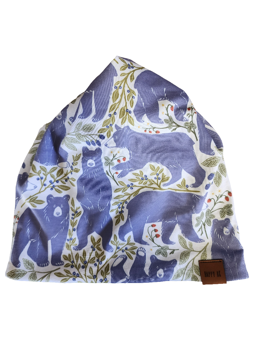 "Periwinkle Bears" 4 Way Wool Lined Beanie