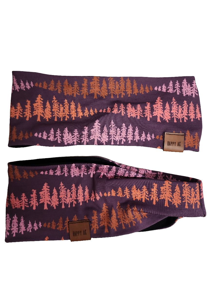 "Maroon Trees" Merino Wool Lined Headband