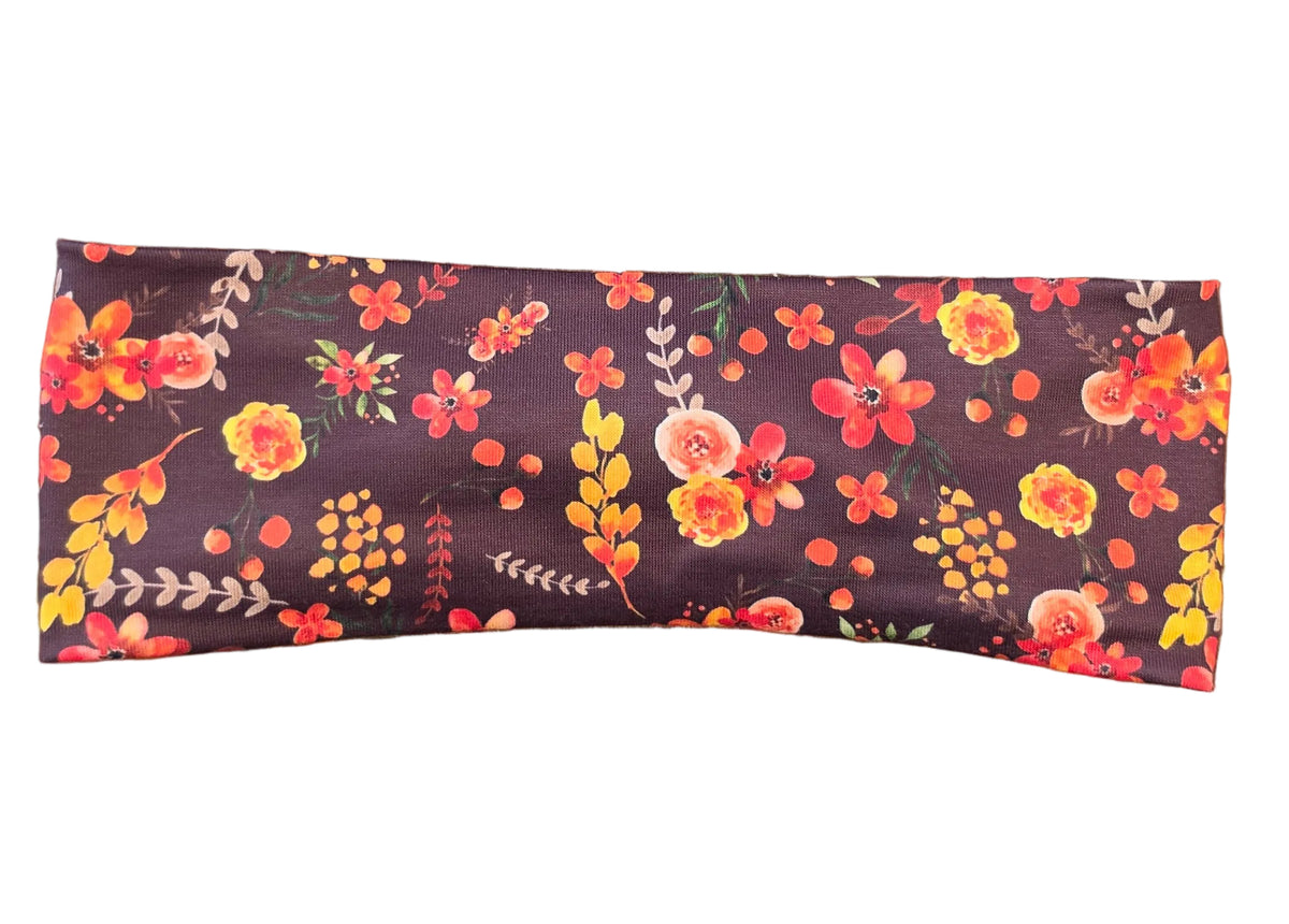 "Fall Flowers on Maroon" Headband