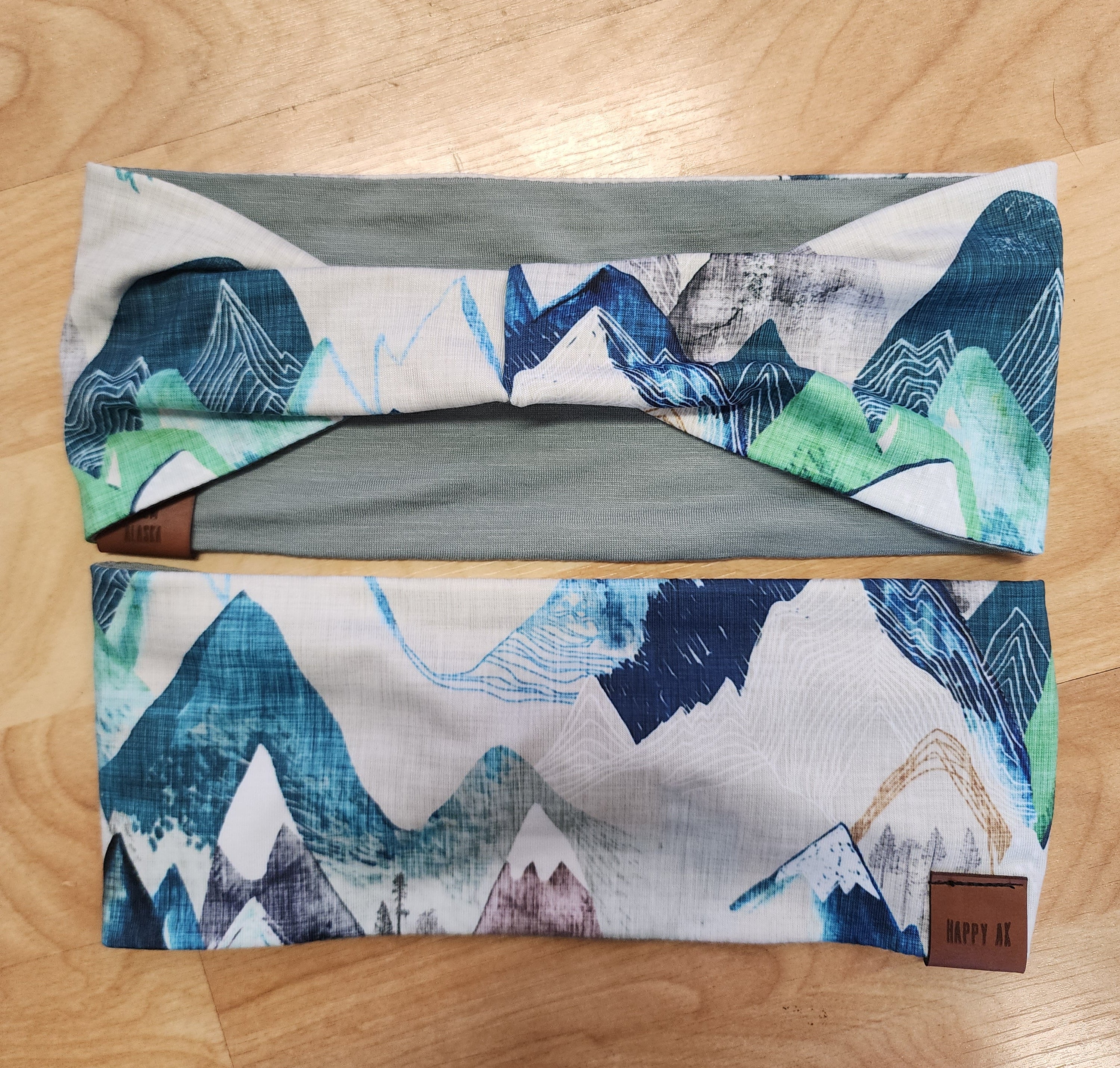 "Blue and Green Mountains" Merino Wool Lined Headband