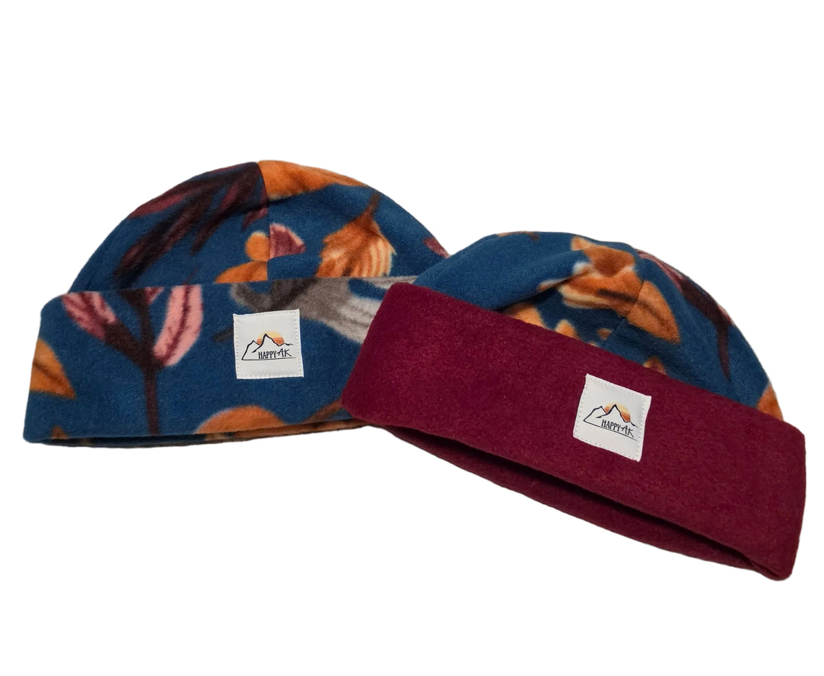 Fall Leaves on Teal Fleece Beanie