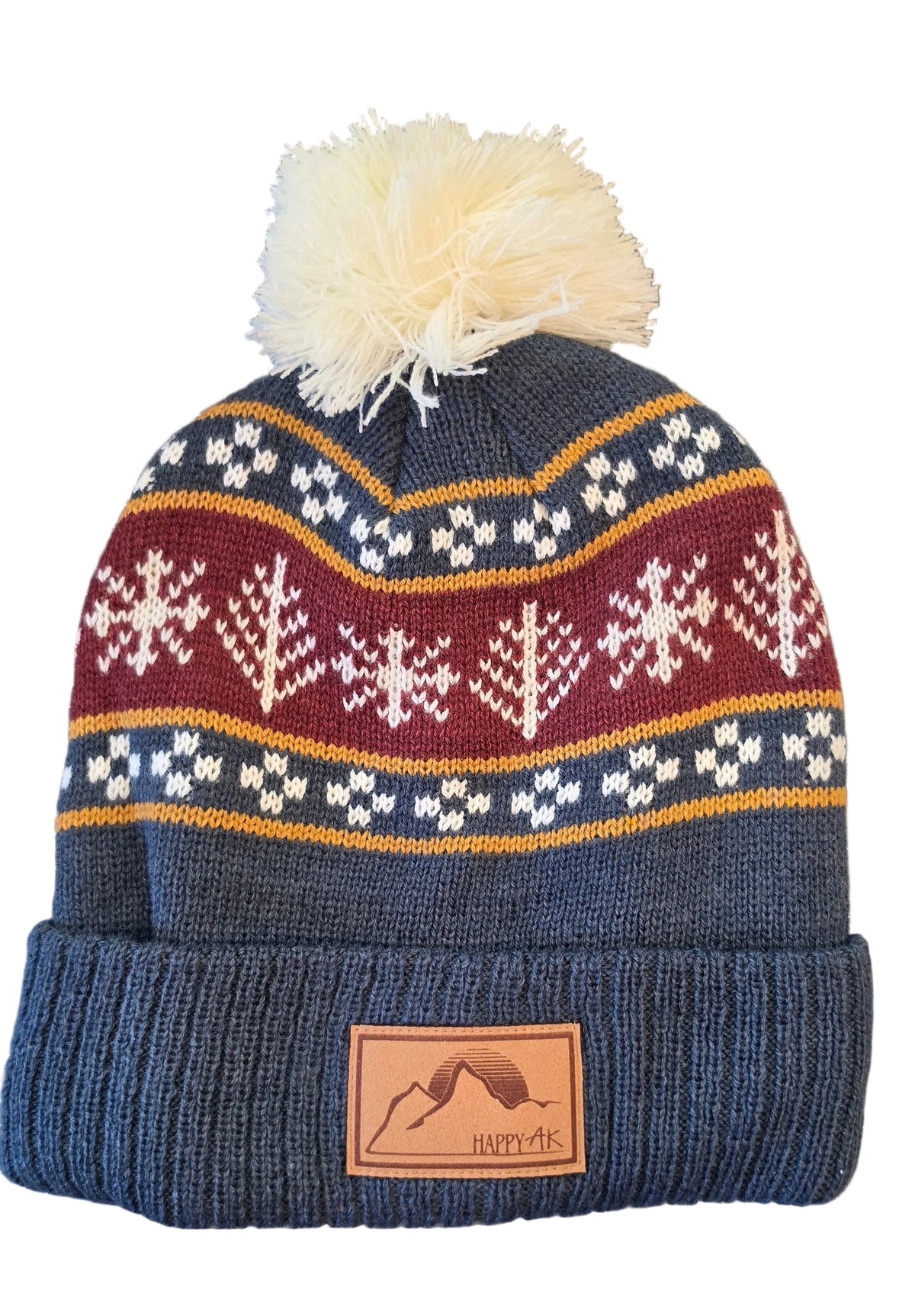 Blue and Maroon Pom Pom Beanie