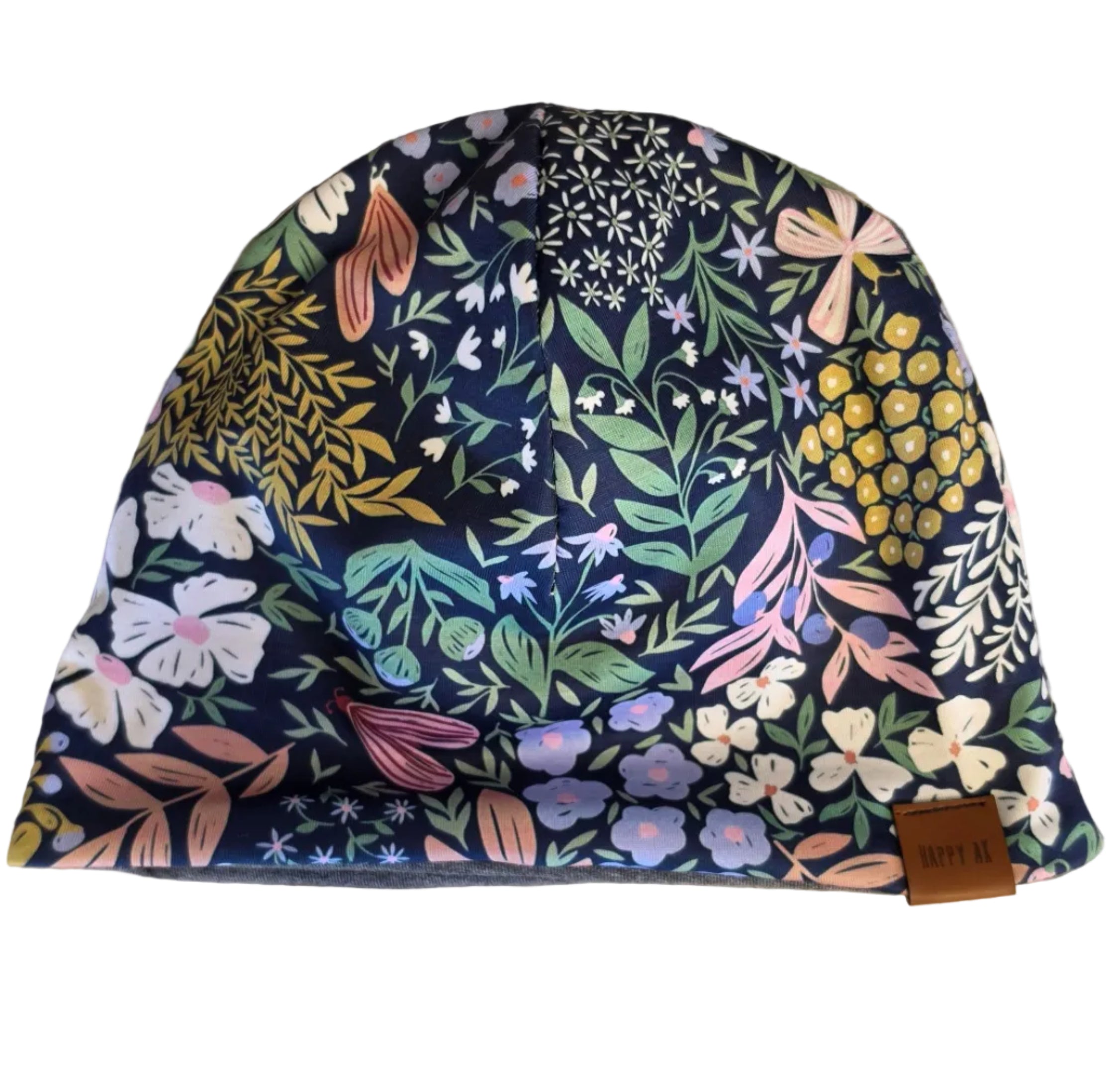 "Purple Floral" Merino Wool Beanie