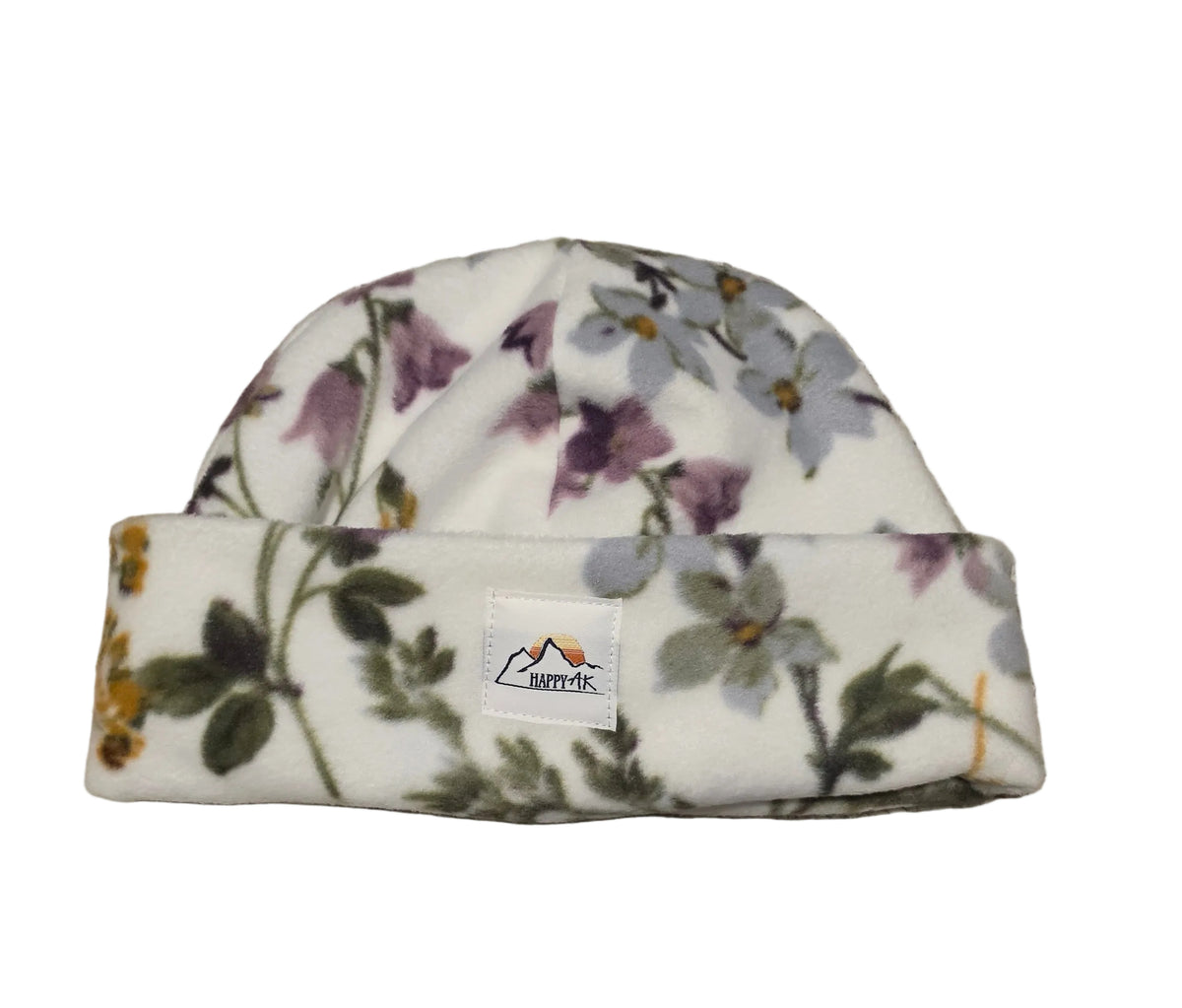 Floral on White Fleece Beanie