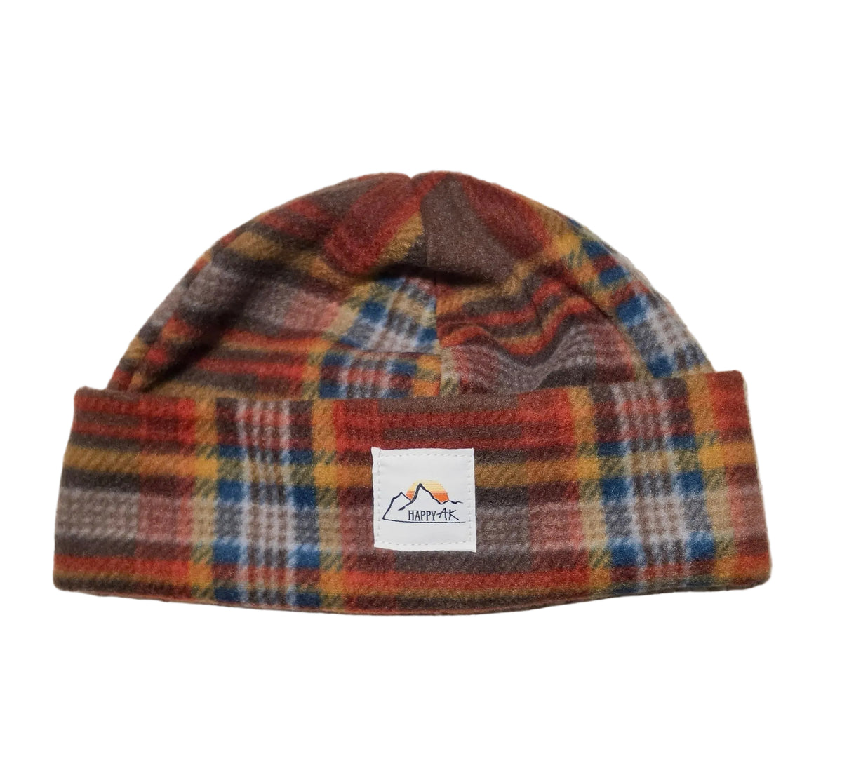 Orange Plaid Fleece Beanie