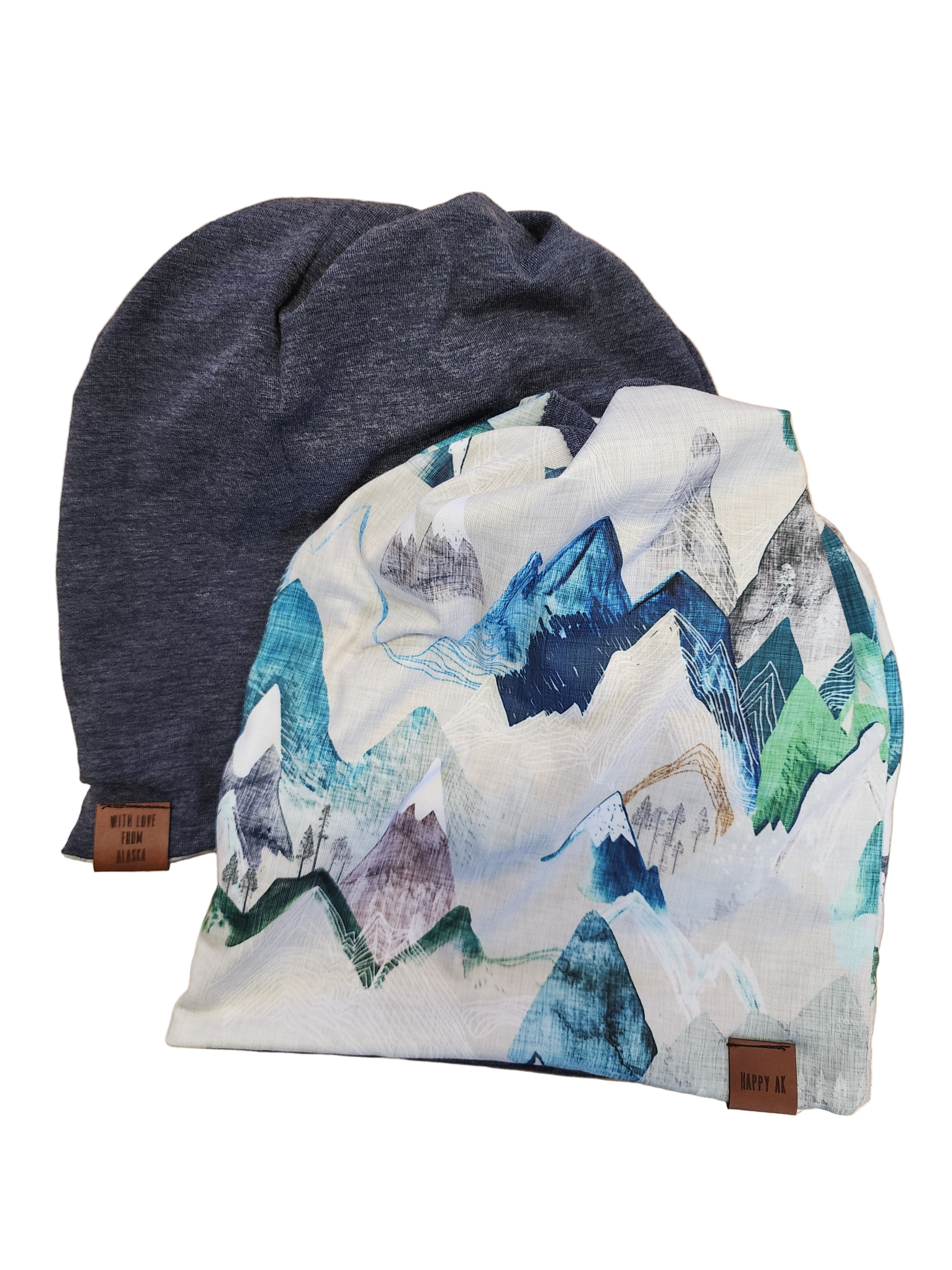 "Blue and Green Mountains" 4 Way Wool Lined Beanies