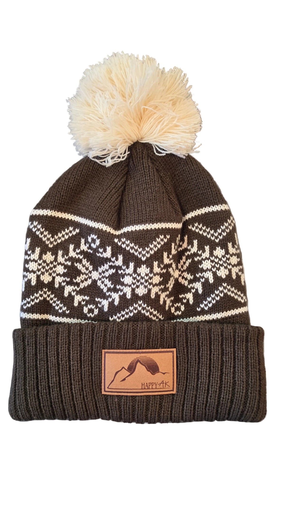 Brown and Cream Pom Pom Beanie