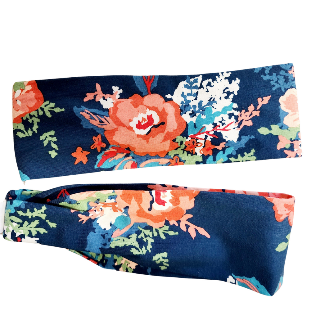 Red Floral on Navy Headband