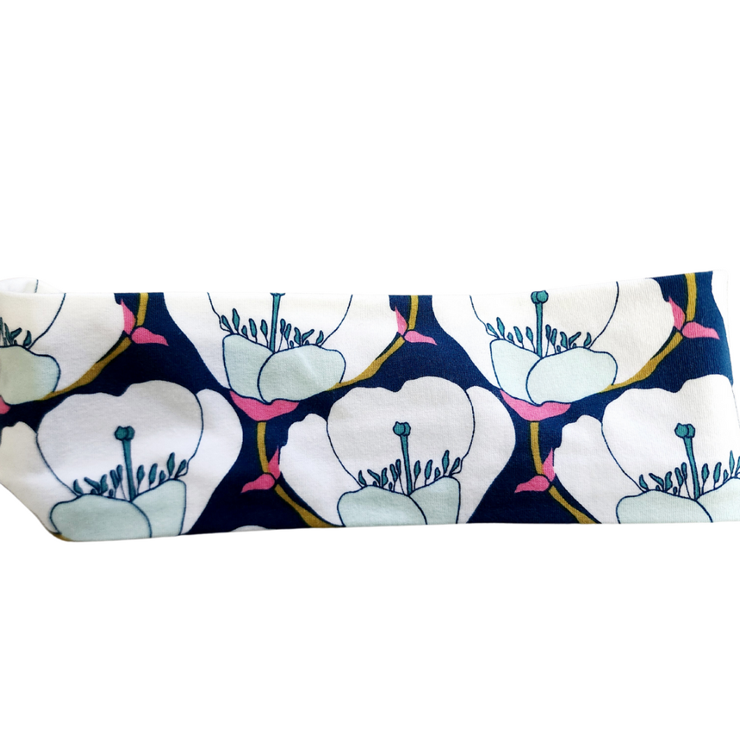 White Poppies on Navy Headband