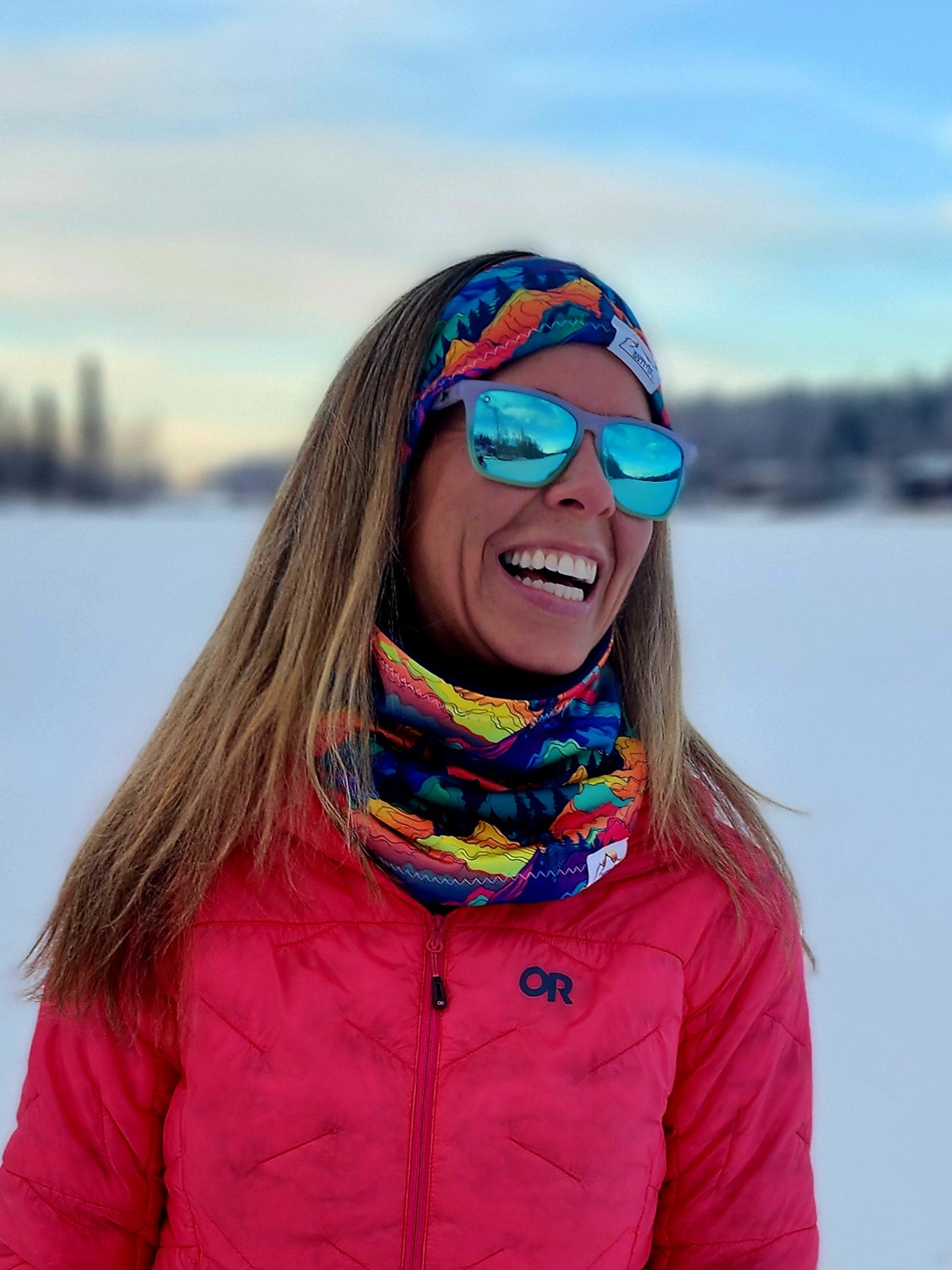 Neon Mountains Fleece Headband | Fleece Neck Warmer