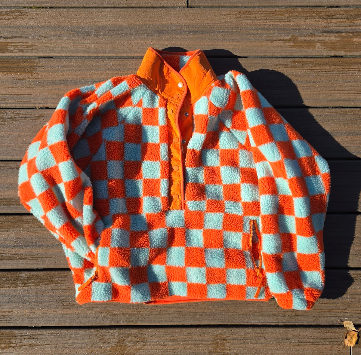 Orange Checkered Fleece Pullover
