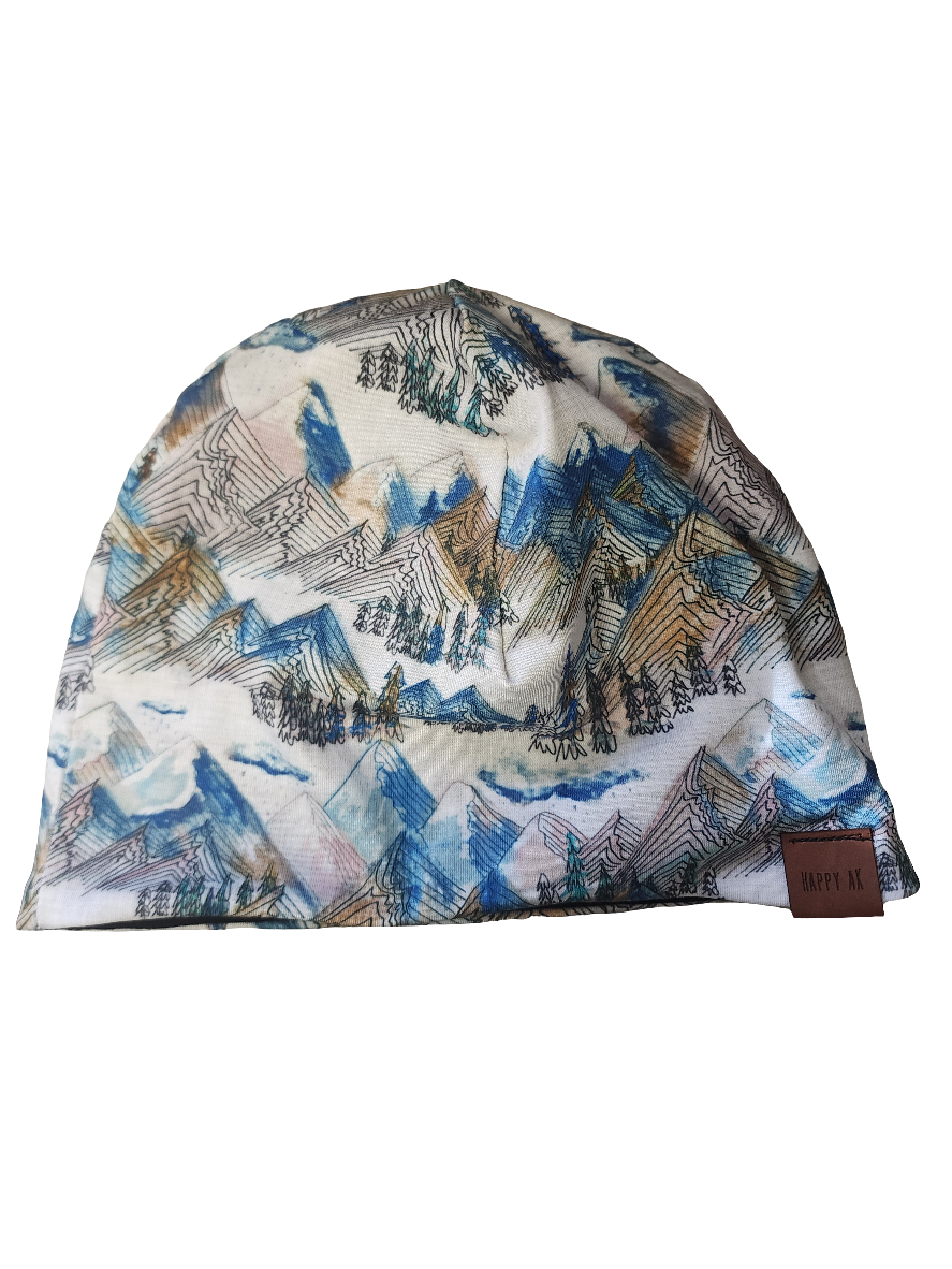 "Watercolor Mountains" Merino Wool Beanie