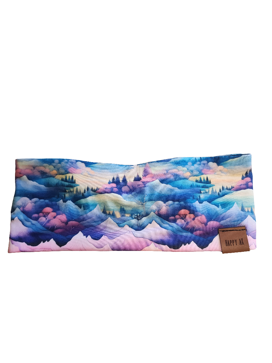 Pastel Mountain Scene Merino Wool Lined Headband