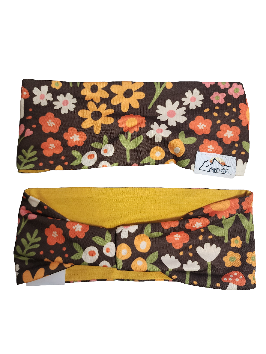 Retro Floral Merino Wool Lined Headband