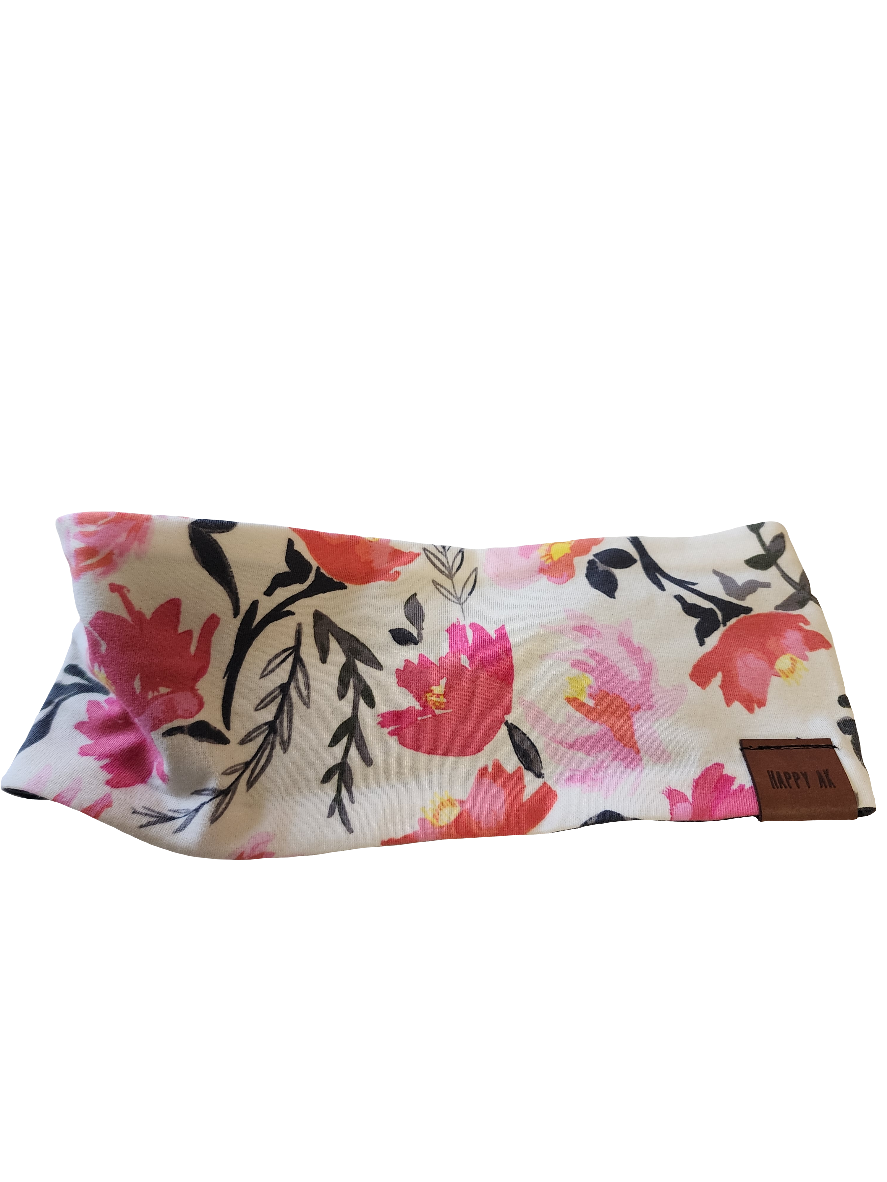 Pink Floral Merino Wool Lined Headband