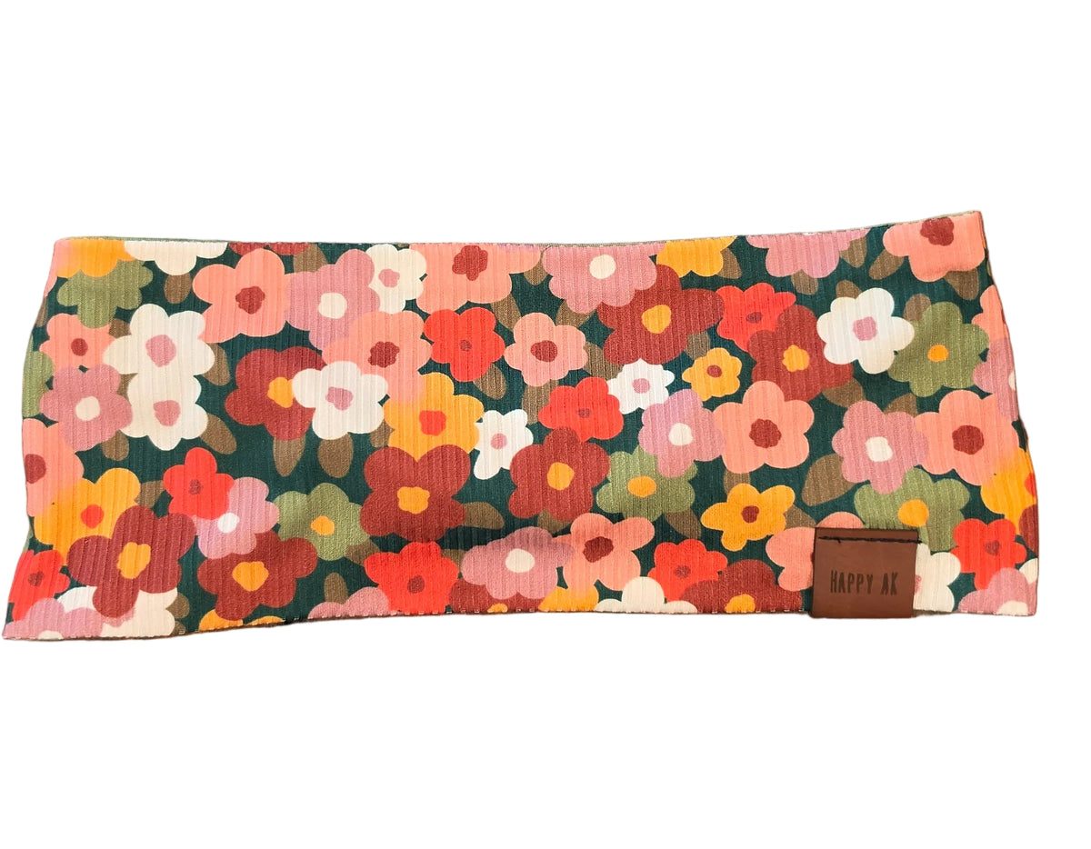 "Retro Floral" Merino Wool Lined Headband