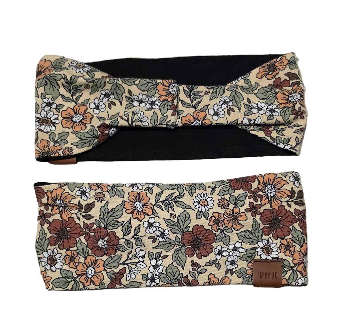"Retro Flowers" Merino Wool Lined Headband