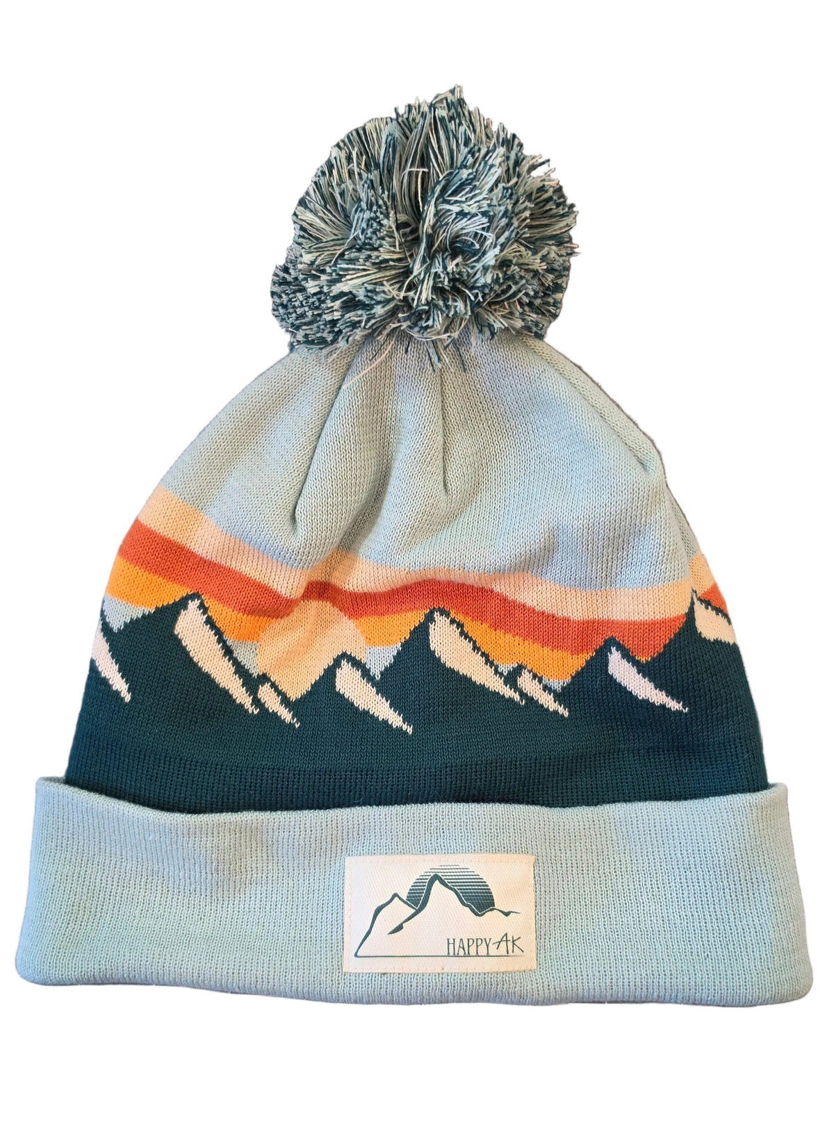 Retro Aqua Peaks Pom Pom Beanie