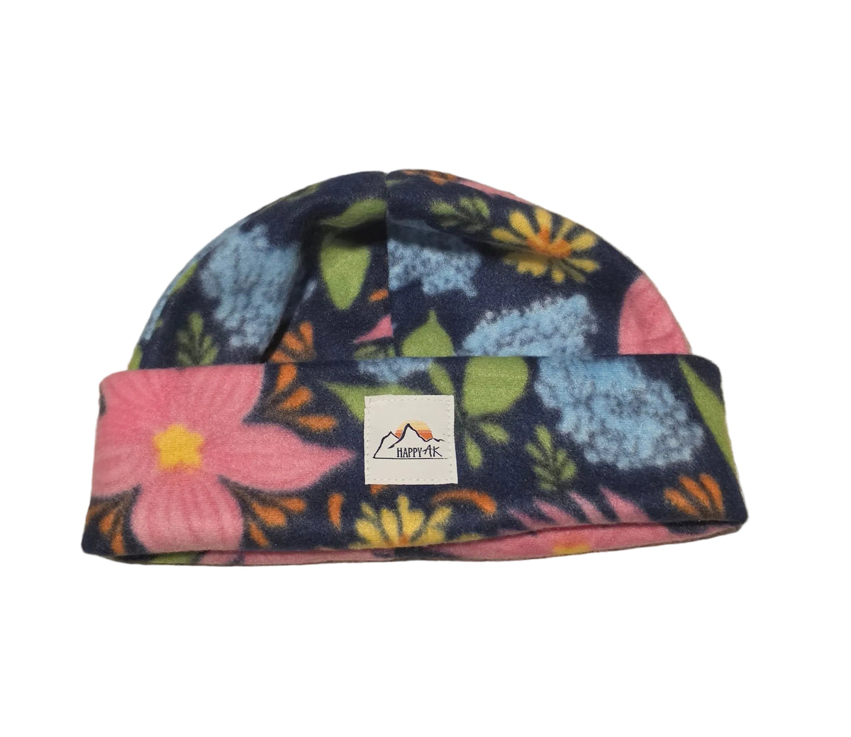 Floral on Navy Fleece Beanie