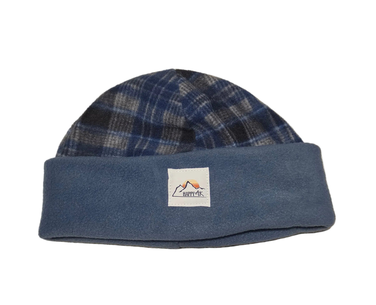 Blue Plaid Fleece Beanie