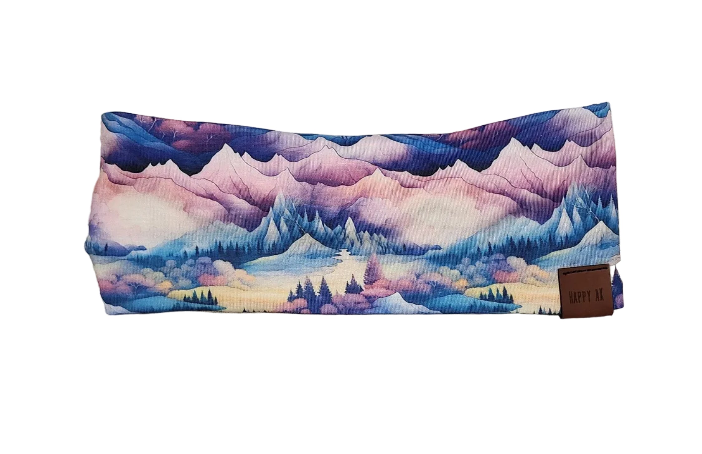 "Pink Watercolor Peaks" Merino Wool Lined Headband