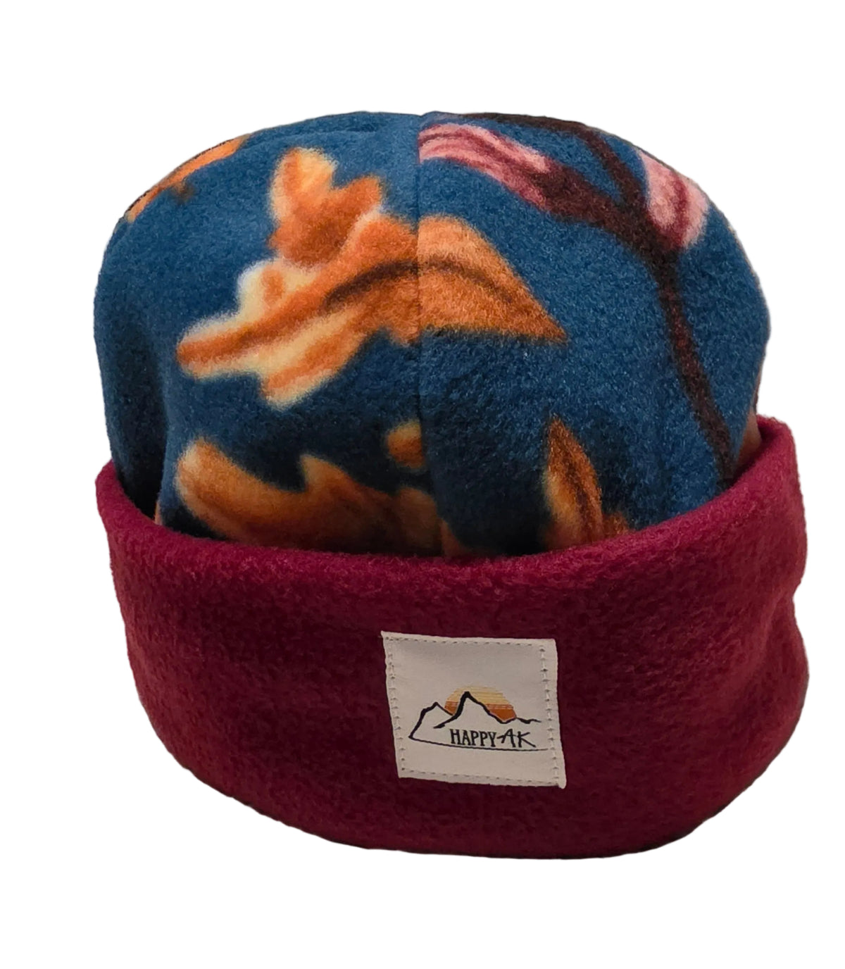 Fall Leaves on Teal Fleece Beanie