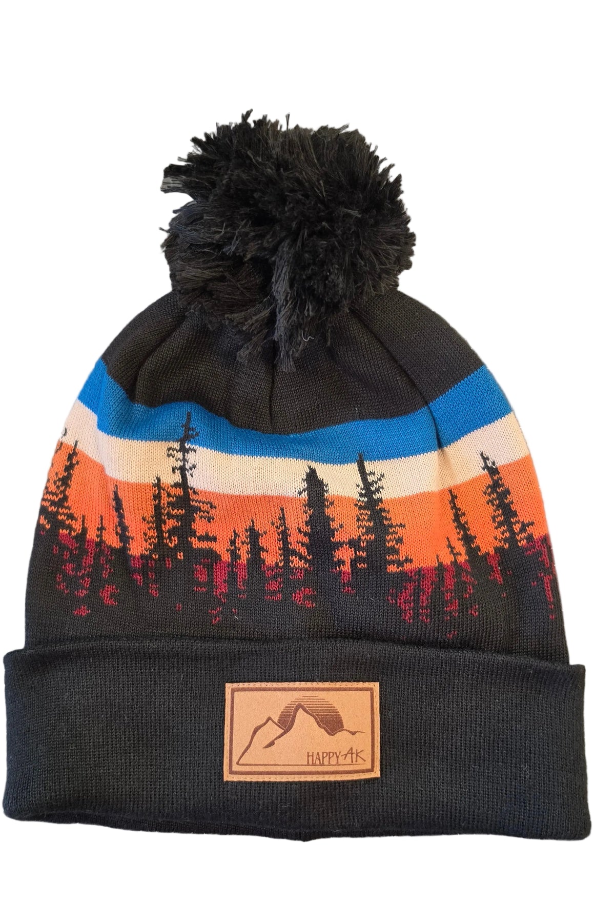 Retro Black Trees Pom Pom Beanie